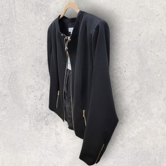 Calvin Klein sleek/chic moto jacket     w/edgy exposed zipper details.   Sz 16 - Picture 4 of 14